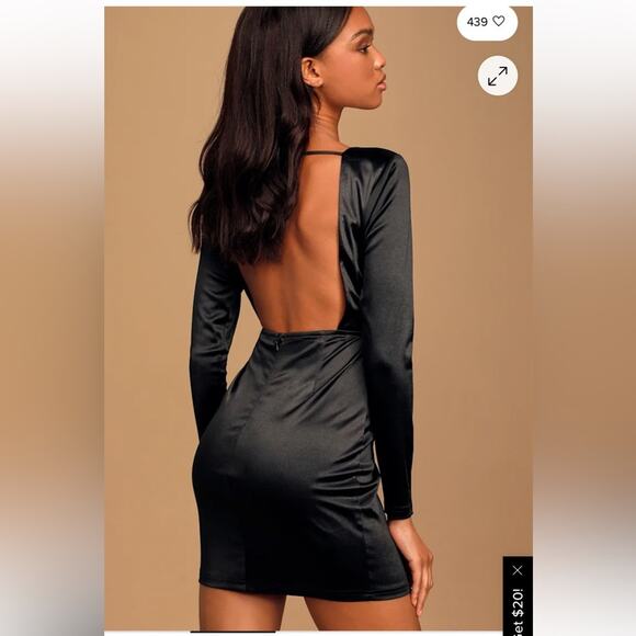 Lulu's Turned Up Black Long Sleeve Bodycon Dress Sleek Black Long Sleeve NEW - Picture 1 of 16
